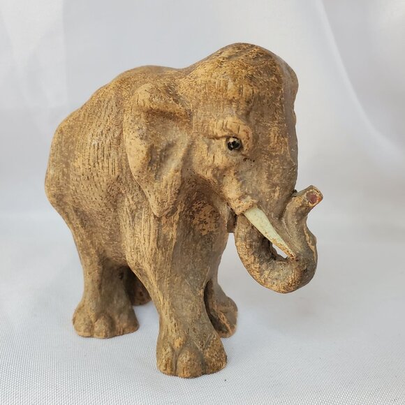 Vintage 1940-1950 Hand Carved Sirocco Wood Composite Elephant Family Figurines - Picture 12 of 16